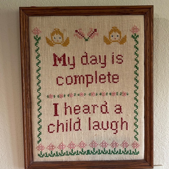 Vintage “I Heard A Child Laugh” Needlepoint Sampler Wall Hanging - Picture 2 of 10